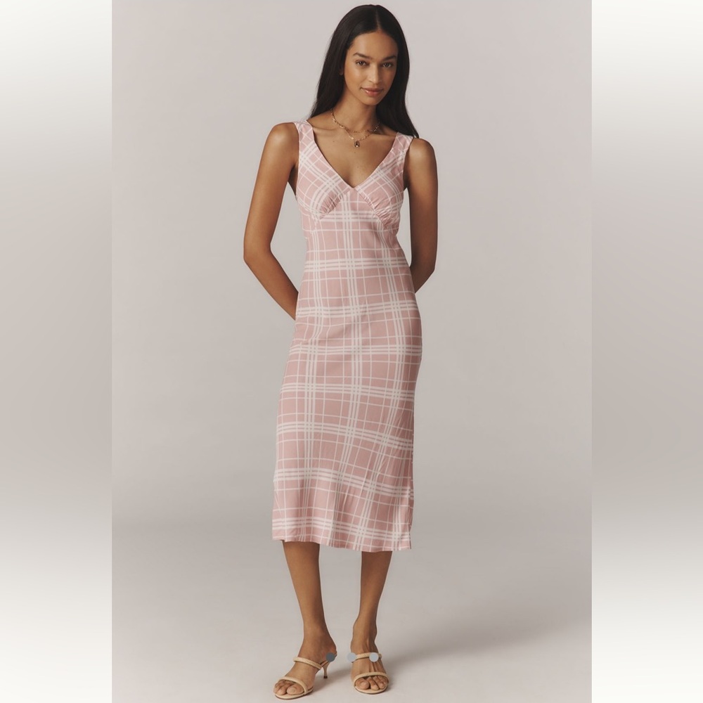 NWT Reformation Beauden Sleeveless V-Neck Crepe Pink and White Midi Dress XL